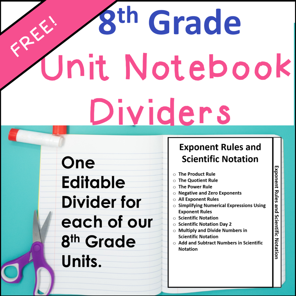 8th Grade Math Notebook Dividers