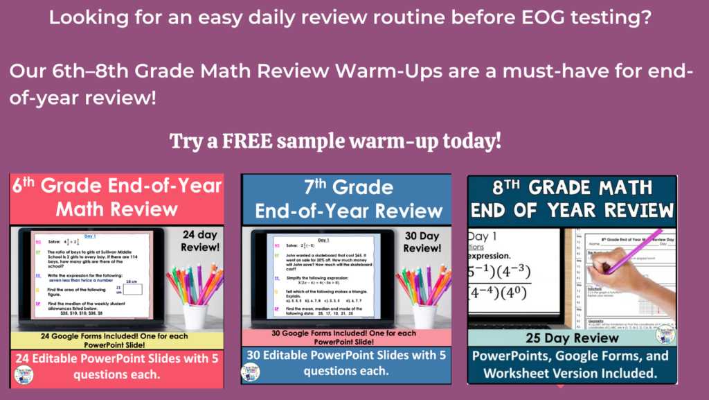Free Math EOY Warm Up